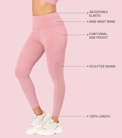 Enamor A610 Women's Quick Dry High Waist Workout Leggings with Elasticated Waistband - Lilas