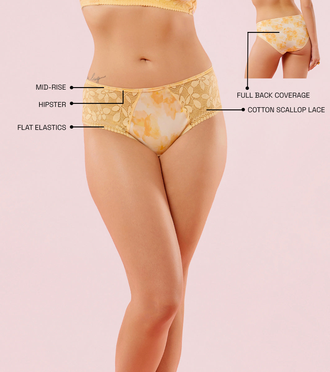 Enamor P151 The Lace Hug Mid-Waist Hipster Panty - Golden Haze