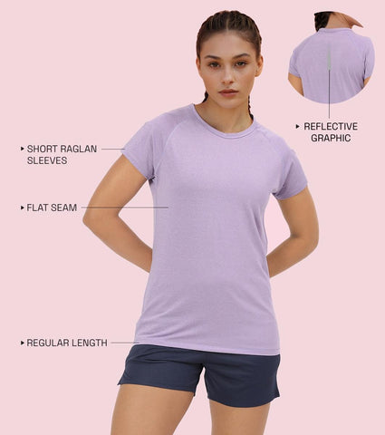 Enamor E089 Raglan Sleeve Scoop Neck Slim Fit Active T-Shirt With Reflective Graphic Print On Back - Chalky Violet Mel