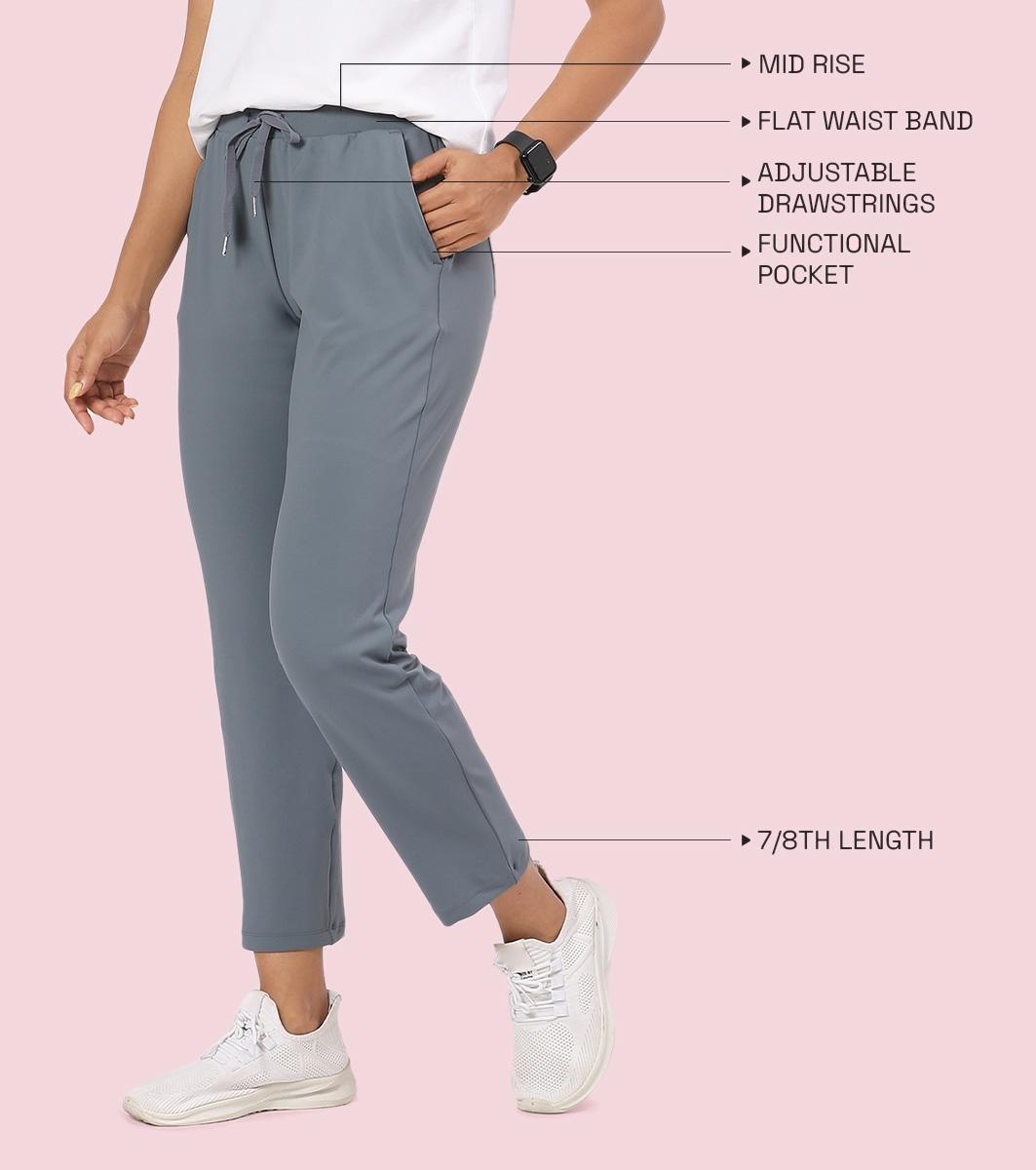 Enamor E068 Women Antimicrobial Mid Rise Relaxed Fit Active Travel Pants - Cloud Grey