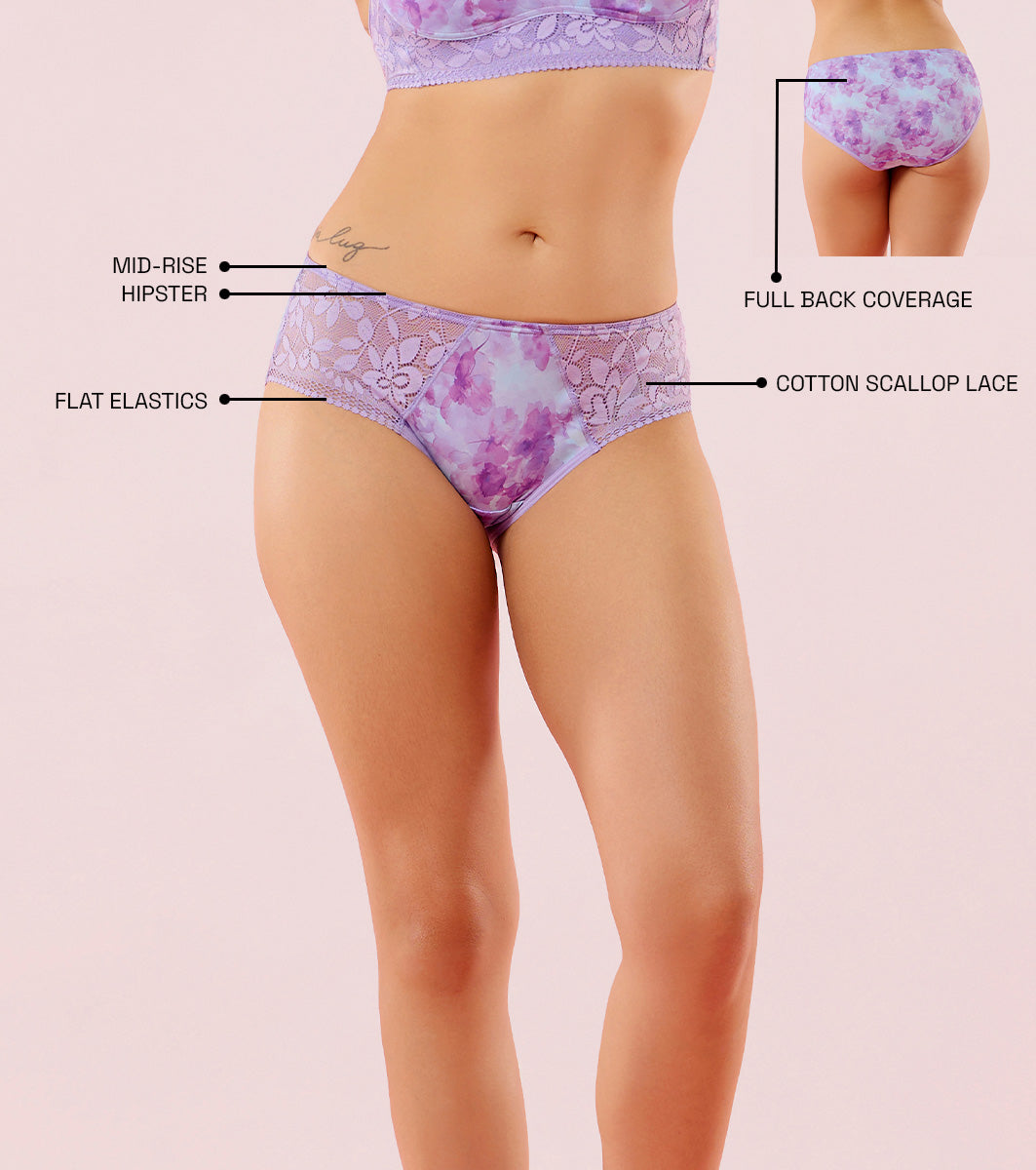 Enamor P151 The Lace Hug Mid-Waist Hipster Panty - Lilac Mist