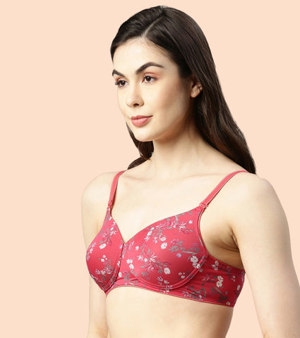 Enamor Dope Dye F165 Ecolite Fabric Smooth Support Bra for Women - Padded, Wirefree and High Coverage - Festive Petal Print