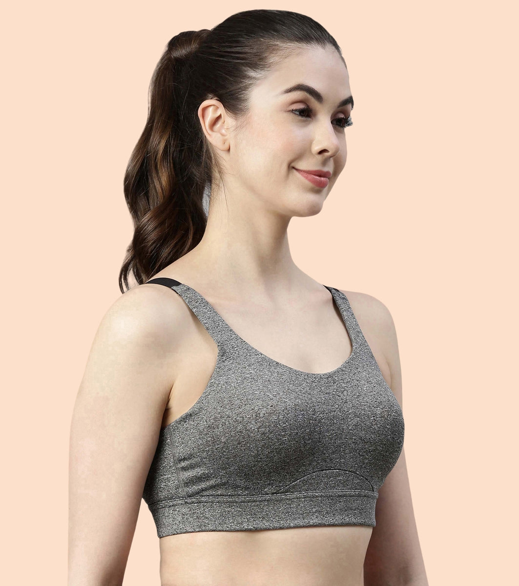 Enamor Agion SB18 Convertible Back High-Impact Sports Bra for Women- Full Coverage, Padded and Wirefree - Black