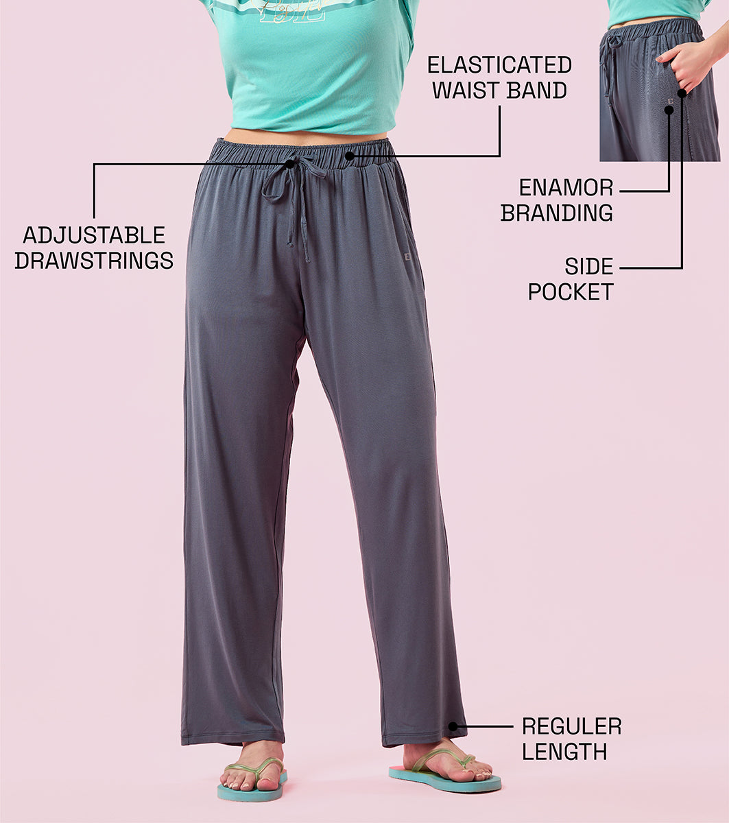 Enamor E404 Women's Home Pant - Relaxed Fit, Mid Rise, Regular Length, Straight Leg - Dark Slate