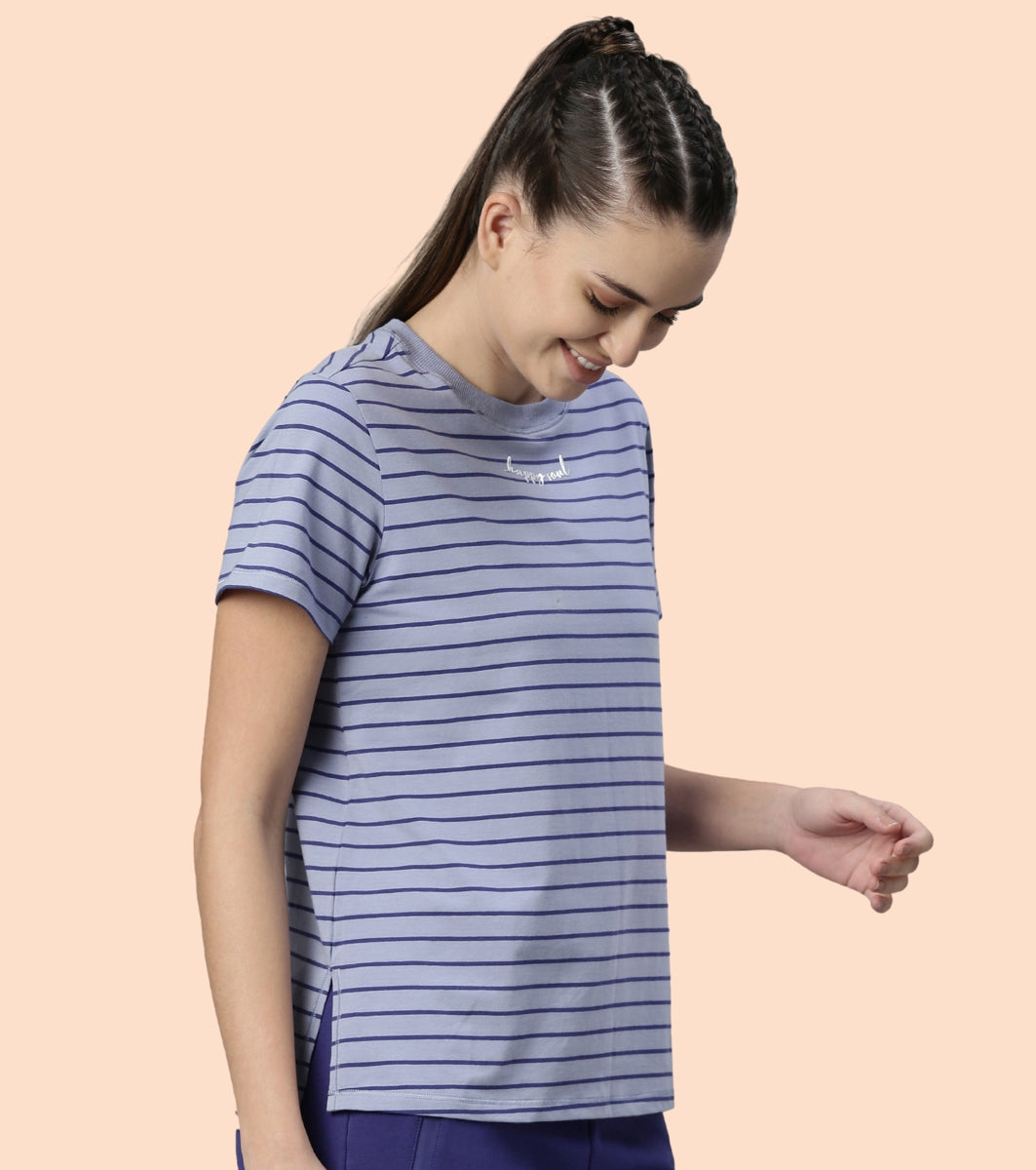 Active Cotton Tee -Stripes | Yarn Dyed Stripe Short Sleeve Anti-Odour Cotton Tee With Graphic