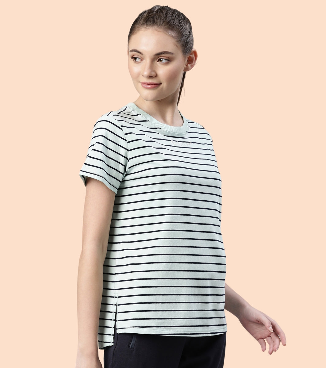 Active Cotton Tee -Stripes | Yarn Dyed Stripe Short Sleeve Anti-Odour Cotton Tee With Graphic