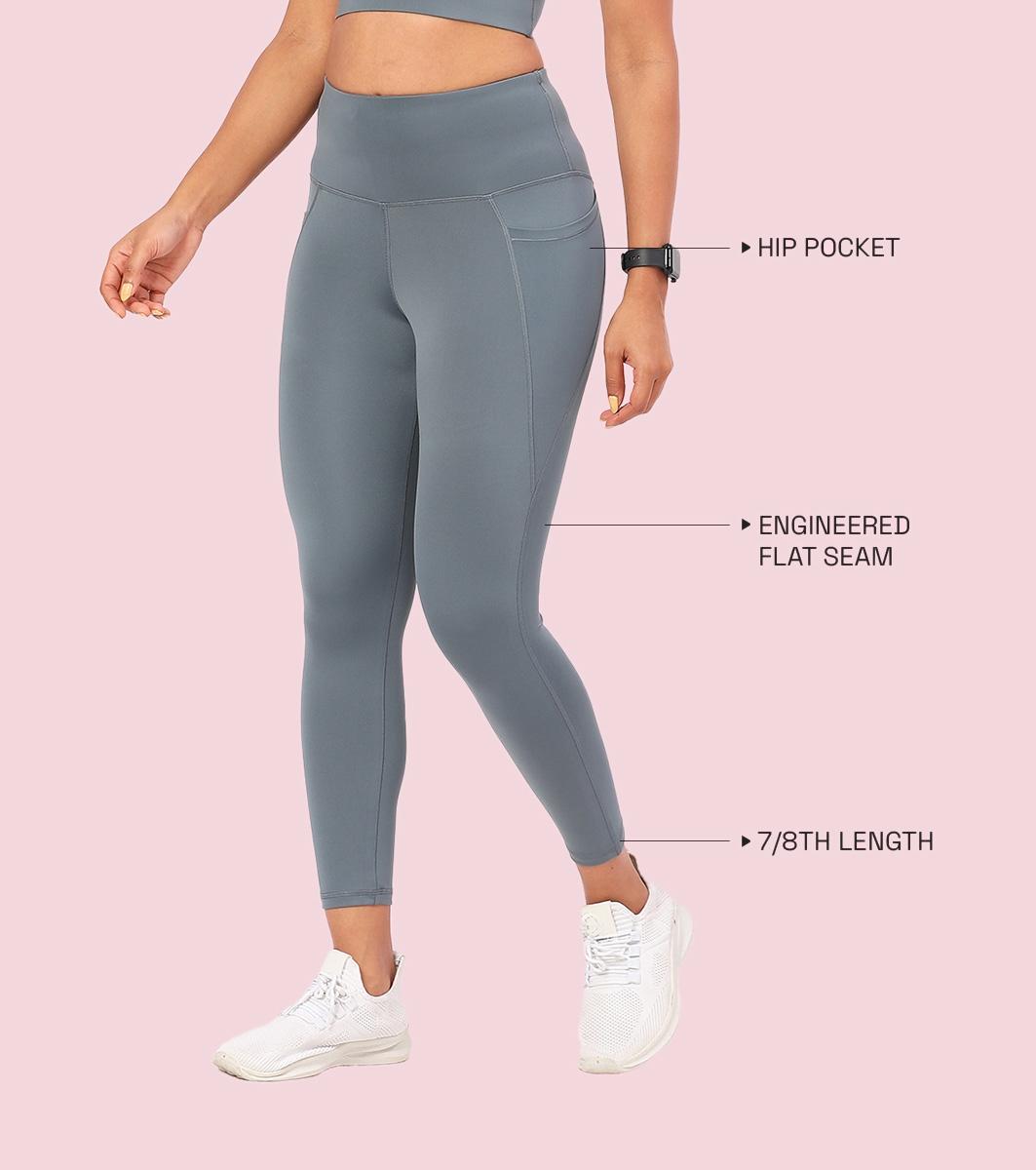 Enamor A605 Basic Quick Dry High Waist Basic Workout Leggings with Elasticated Waistband - Cloud Grey