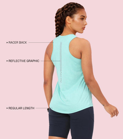 Enamor A308 Women Crew Neck Sleeveless Slim Fit Activewear Workout T-Shirt - Pool Blue Mel