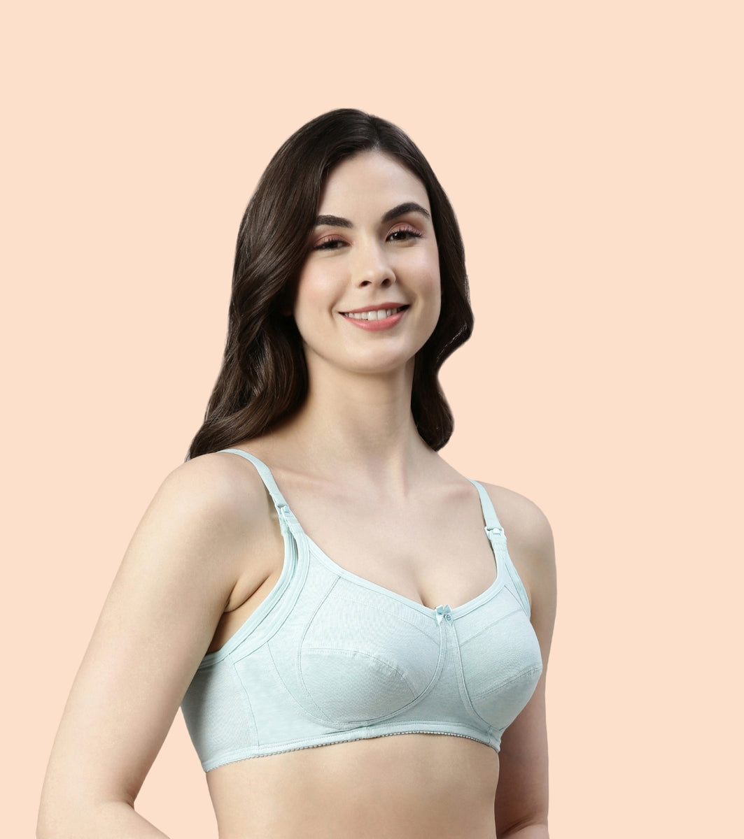 Enamor Eco-Melange MT02 Sectioned Lift and Support Cotton Nursing Bra for Women- High Coverage, Non Padded and Wirefree - Capri Melange