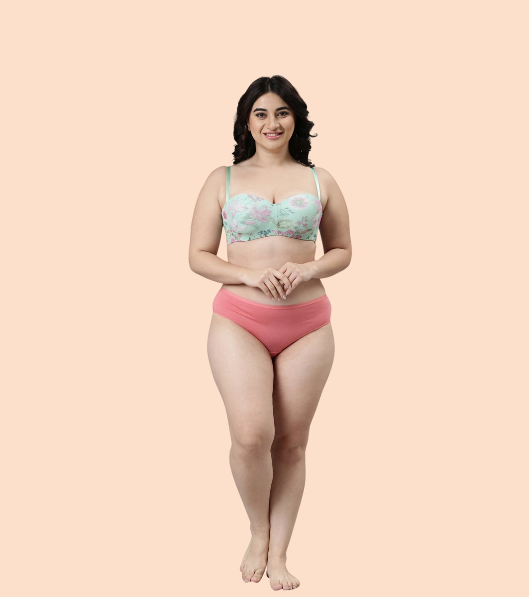 Enamor Full Figure, Strapless & Multi-Way Bra For Women - Padded, Wired Bra For Perfect Shape & Coverage | F074 | Mint Floral