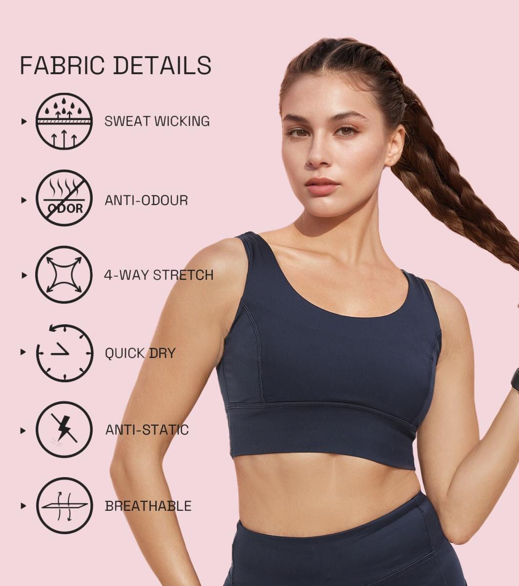 Enamor A206 Women's Criss Cross High Impact Long Line Sports Bra - High Support, Padded, High Coverage, Non-Wired - Navy