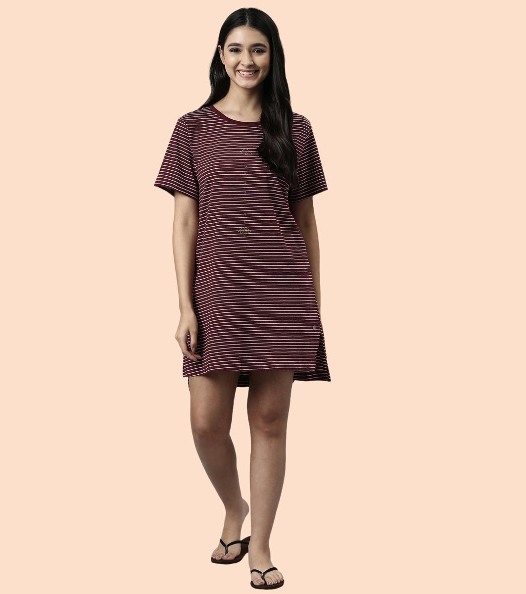 Tunic Tee – Stripes | Short Sleeve Tunic Tee With Side Slit & Mindful Graphic