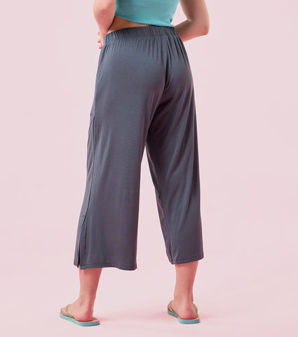 Enamor Essentials E064 Shop In Culotte | Crop Length Culotte With Smart Side Slits - Dark Slate