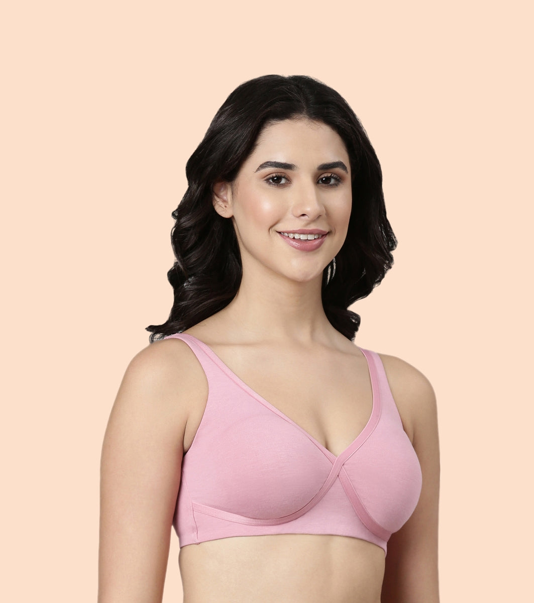 Enamor BambooBliss A076 Ultimate Softness Innovation Bamboo Cotton Lounge Slip-on T-shirt Bra for Women with Removable Pads- High Coverage, Padded and Wirefree