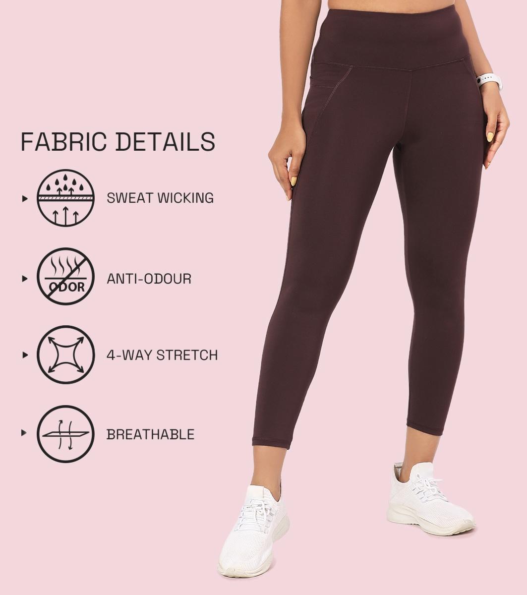 Enamor A605 Basic Quick Dry High Waist Basic Workout Leggings with Elasticated Waistband - Choco Fudge