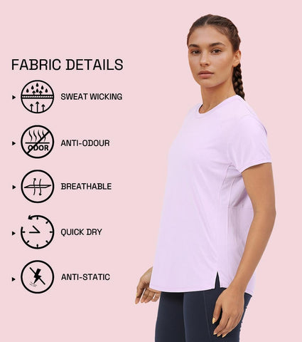 Enamor A313 Women Active Panel Quick Dry Relaxed Fit, Regular Length Workout T-Shirt - Orchid Bloom