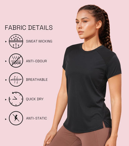 Enamor A313 Women Active Panel Quick Dry Relaxed Fit, Regular Length Workout T-Shirt - Jet Black