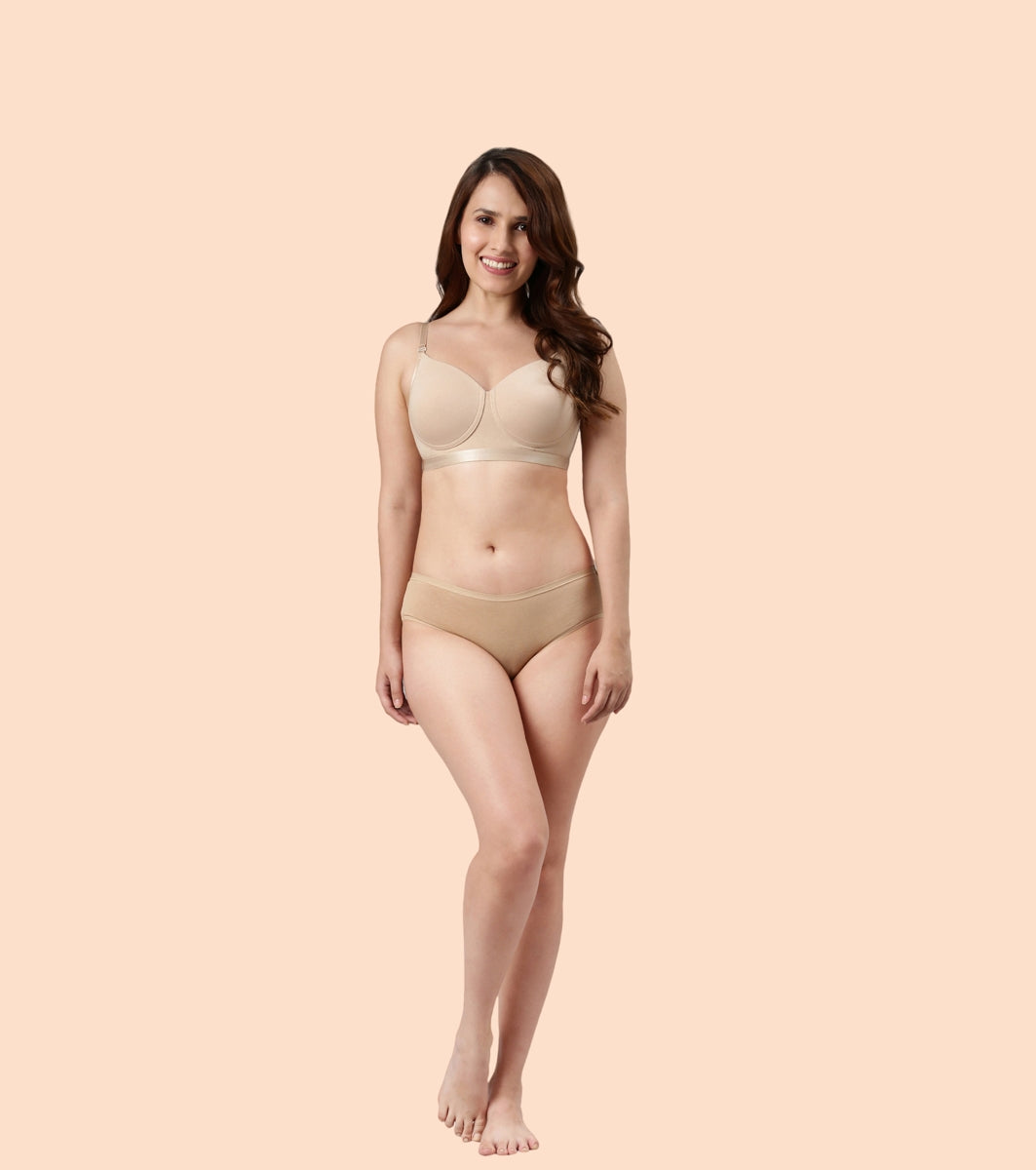 Enamor Fab-Cool A165 Antimicrobial Ultimate Coverage Cotton T-shirt Bra for Women- High Coverage, Padded and Wirefree - Pale Skin