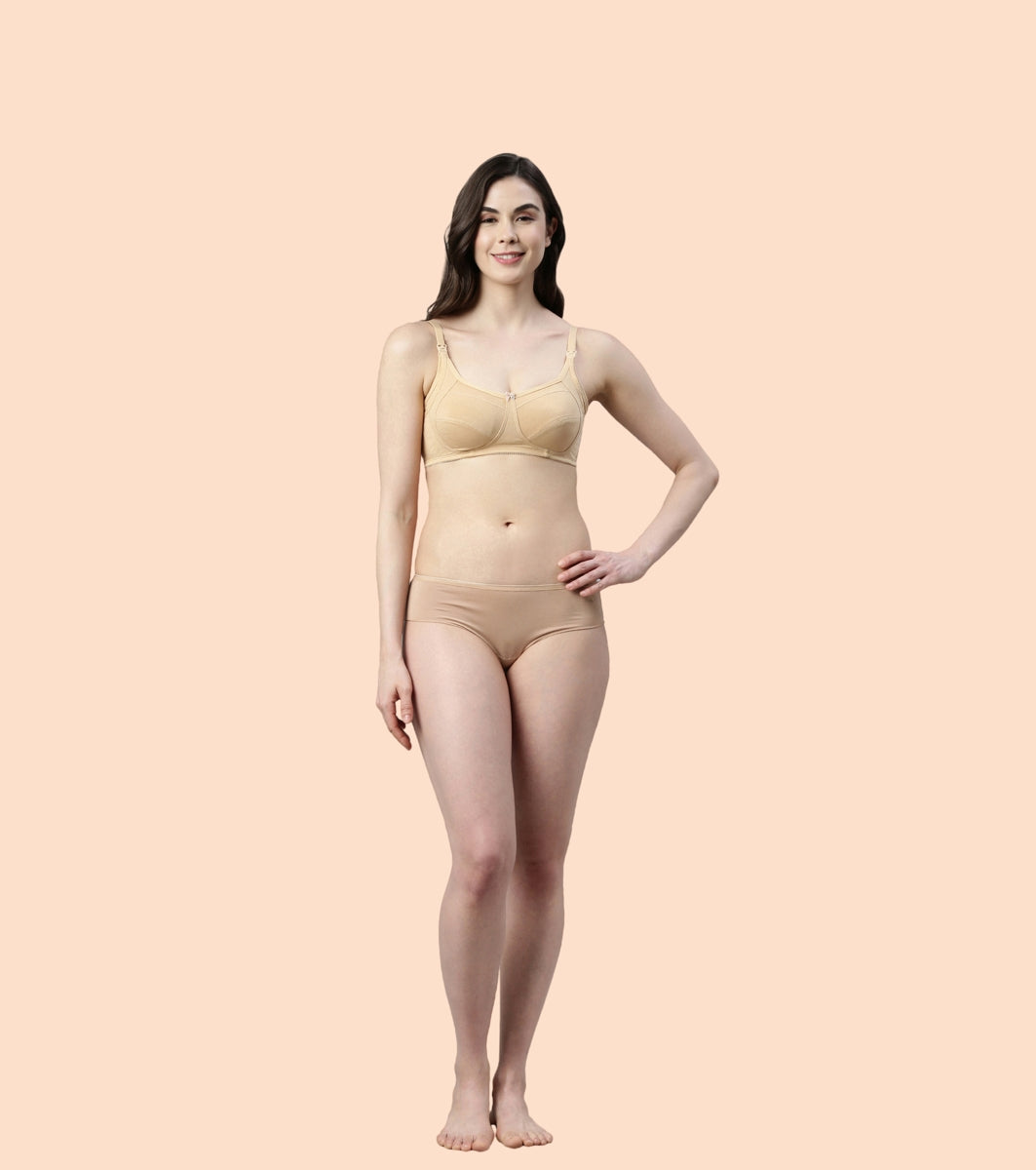 Enamor Eco-Melange MT02 Sectioned Lift and Support Cotton Nursing Bra for Women- High Coverage, Non Padded and Wirefree - Skin