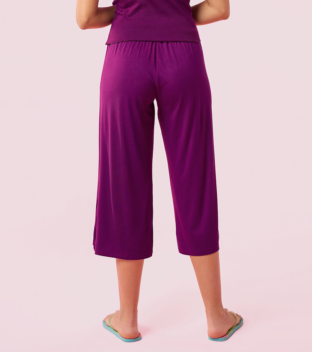 Enamor Essentials E064 Shop In Culotte | Crop Length Culotte With Smart Side Slits - Dark Purple