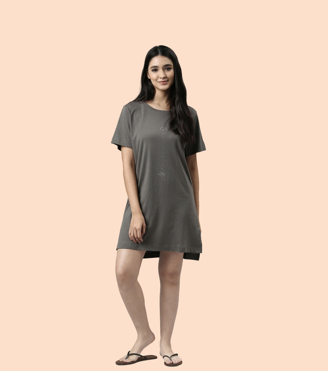 Tunic Tee – Solid | Short Sleeve Tunic Tee With Side Slit & Mindful Graphic