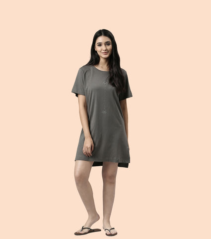 Tunic Tee – Solid | Short Sleeve Tunic Tee With Side Slit & Mindful Graphic