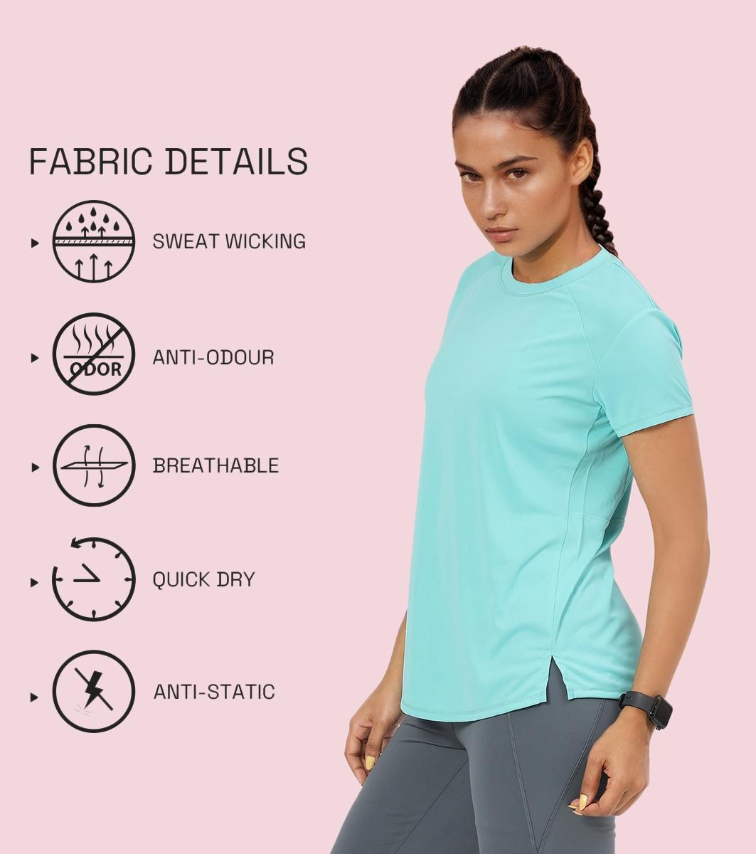 Enamor A313 Women Active Panel Quick Dry Relaxed Fit, Regular Length Workout T-Shirt - Pool Blue