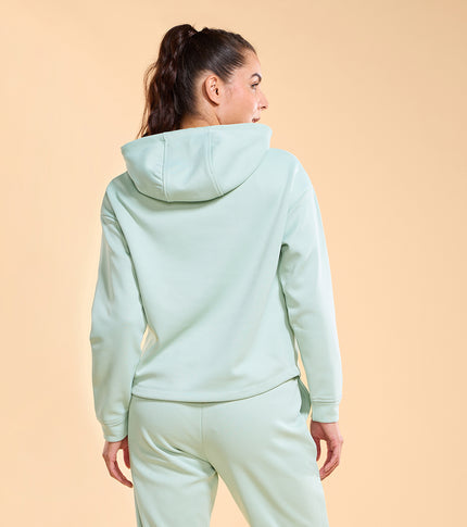 Enamor A905 Fleece Sweatshirt Relax Fit Crop Hooded Fleece Sweatshirt