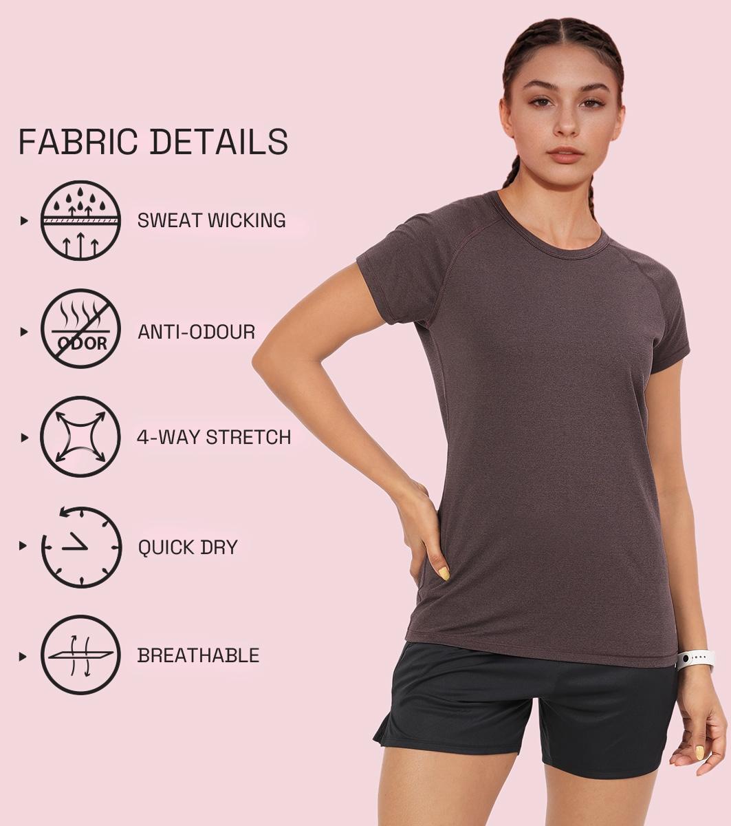 Enamor E089 Raglan Sleeve Scoop Neck Slim Fit Active T-Shirt With Reflective Graphic Print On Back - Chocofudge Mel