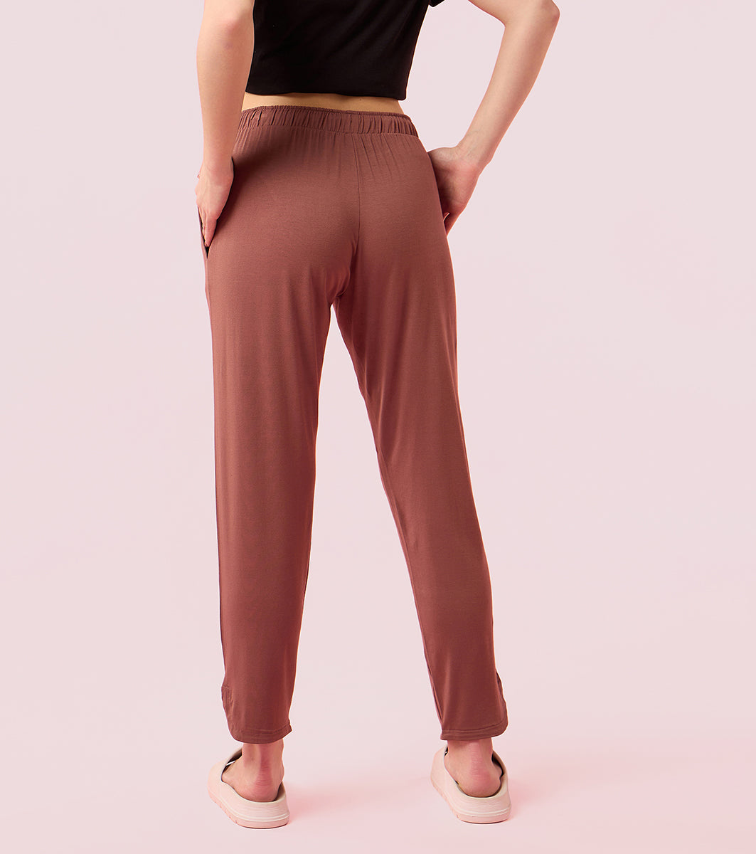 Enamor E048 Tapered Lounge Pants with Drawstring Details with Metal Ends - Nutmeg