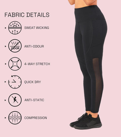 Enamor A610 Women's Quick Dry High Waist Workout Leggings with Elasticated Waistband - Jet Black