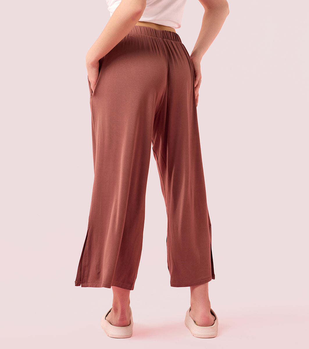 Enamor Essentials E064 Shop In Culotte | Crop Length Culotte With Smart Side Slits - Nutmeg