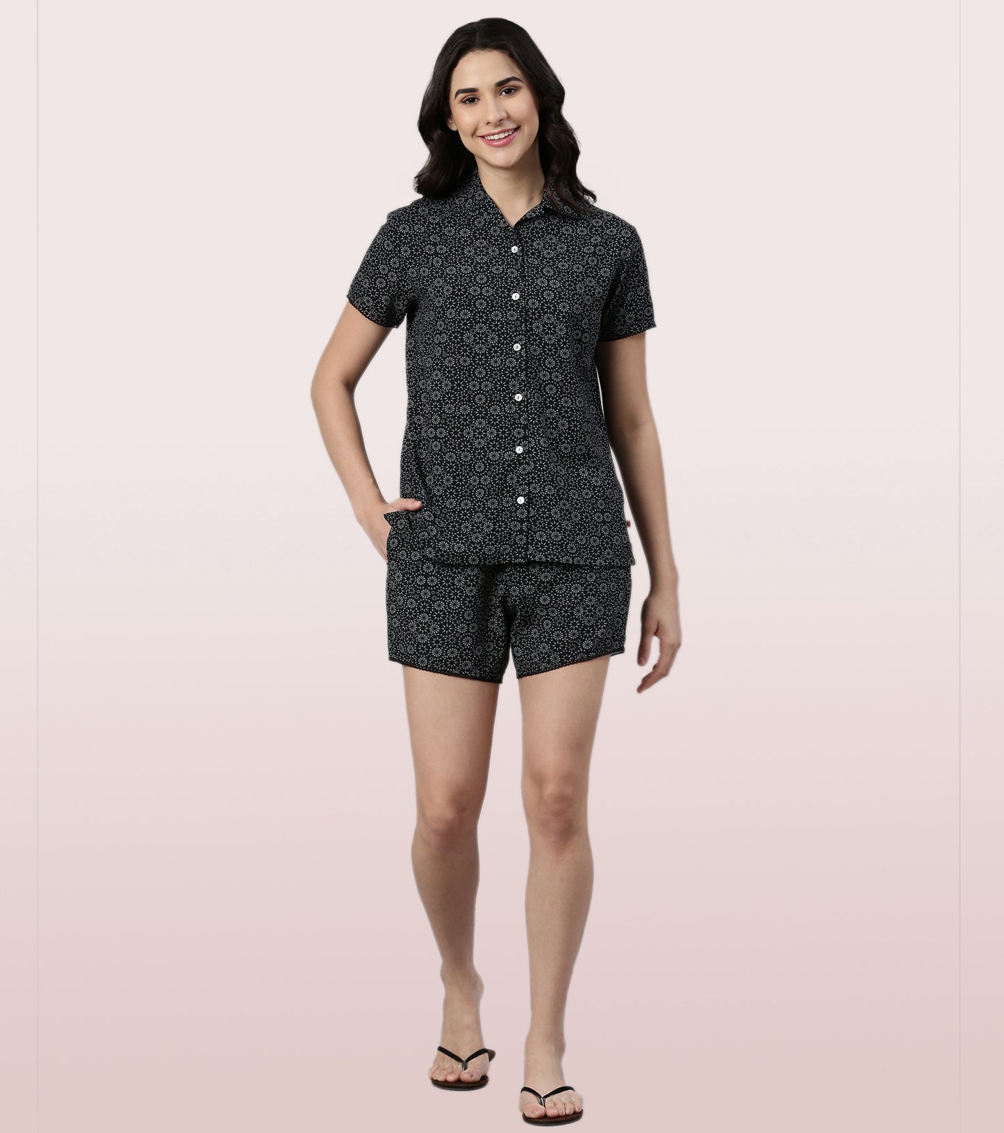 Slounge Shorts Set | Modal Woven Printed Shirt And Shorts Set - EC13