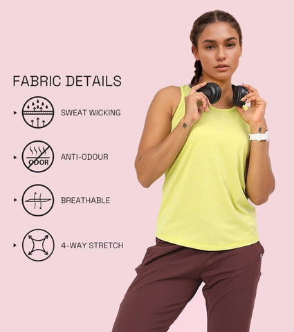 Enamor A308 Women Crew Neck Sleeveless Slim Fit Activewear Workout T-Shirt - Cyber Lime Mel