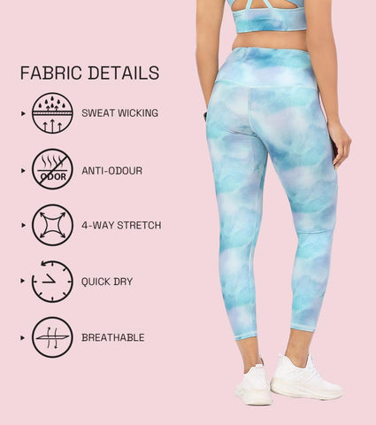 Enamor A607 Women Printed Hugged Fit High-Waisted 7-8th Length Tights with Elasticated Waistband - Galaxy Splatter Prt