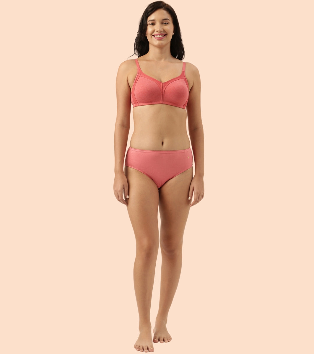 Enamor Fab-Cool AB75 M-frame Jiggle Control Full Support Stretch Cotton Bra for Women- Full Coverage, Non Padded and Wirefree - Tomato Melange