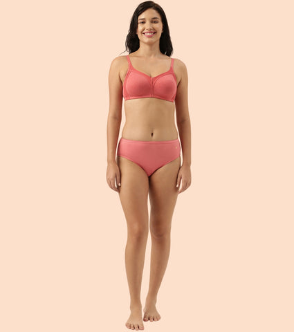 Enamor Fab-Cool AB75 M-frame Jiggle Control Full Support Stretch Cotton Bra for Women- Full Coverage, Non Padded and Wirefree - Tomato Melange