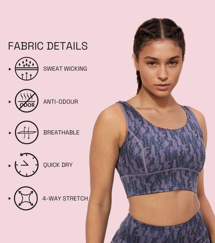 Enamor A204 Printed Sports Bra - High-Impact Long Line Bra with Stylish Print - Step Brush Print