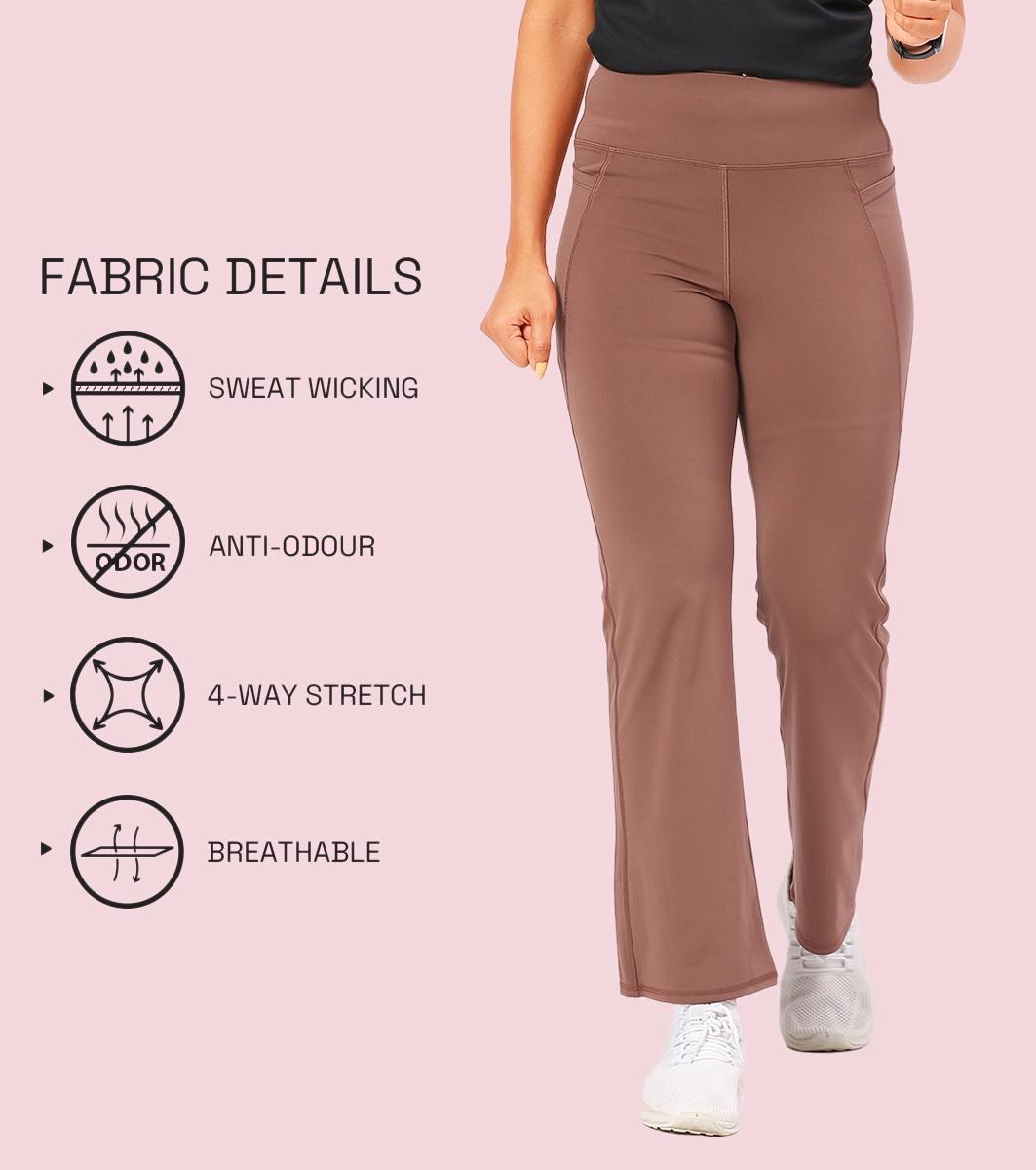 Enamor A402 Boot Cut Quick Dry Relaxed Fit High Waist Workout Leggings - Nutmeg