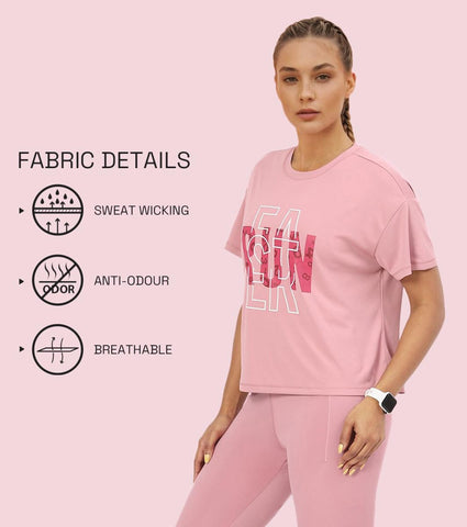 Enamor A311 Typographic Printed Drop Shoulder Sleeves Relaxed Fit Crop T-shirt - Lilas-Run Faster