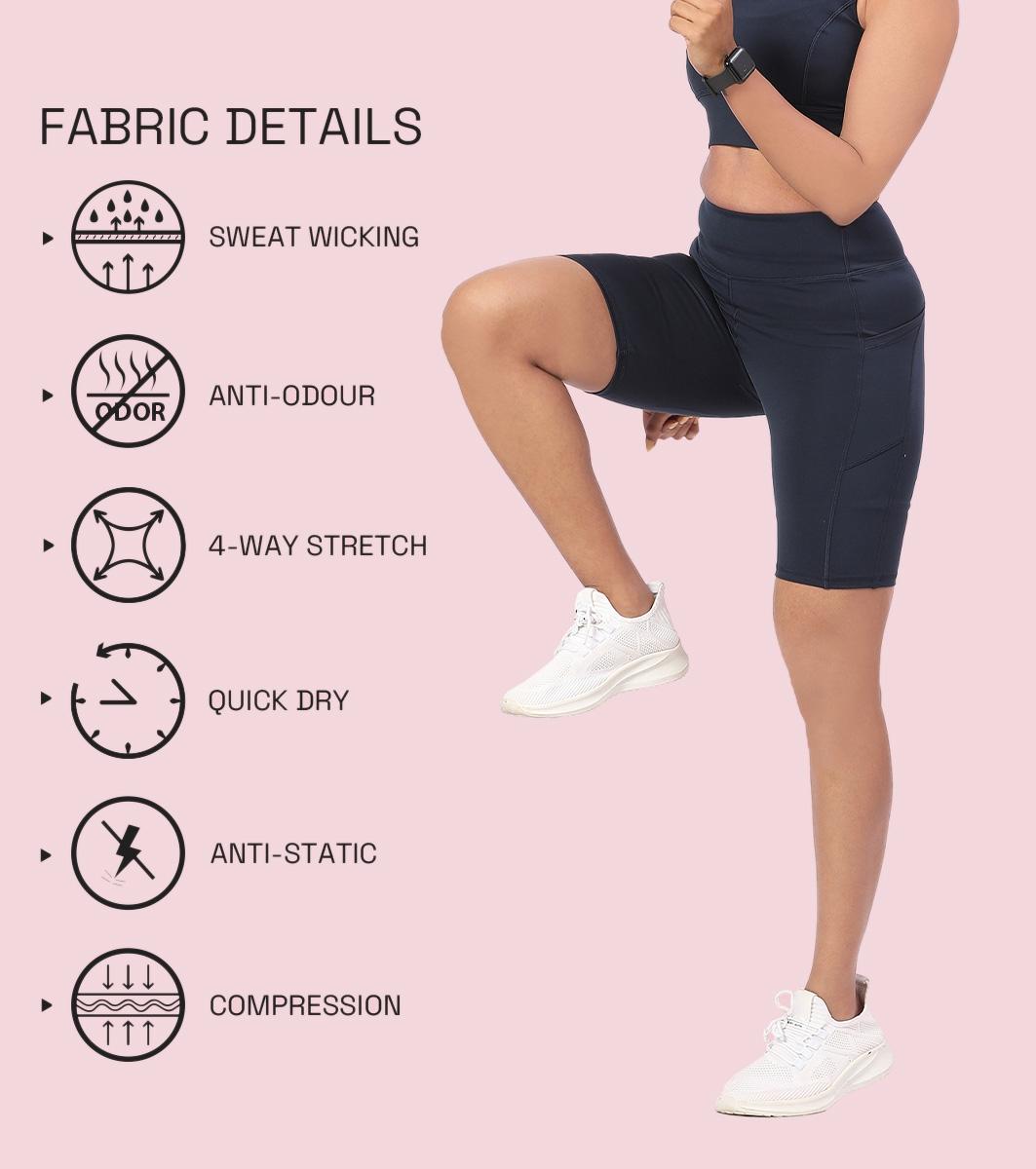 Enamor A703 Women's Active Panel Quick Dry Knee Length Tights with Side Pockets - Navy