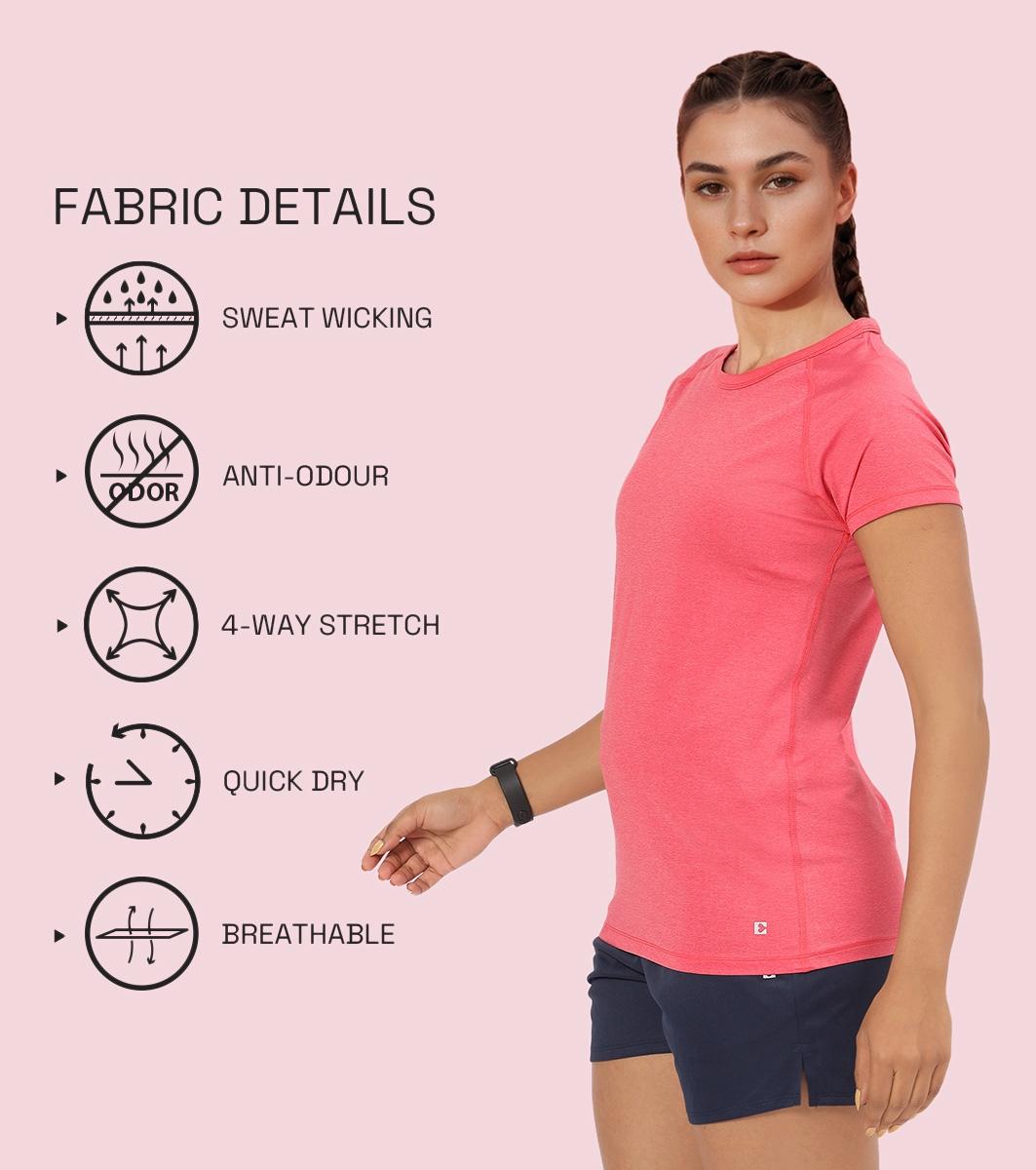 Enamor E089 Raglan Sleeve Scoop Neck Slim Fit Active T-Shirt With Reflective Graphic Print On Back - Raspberry Melange