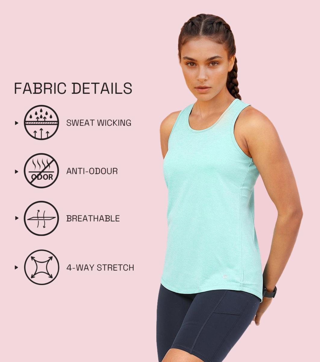 Enamor A308 Women Crew Neck Sleeveless Slim Fit Activewear Workout T-Shirt - Pool Blue Mel