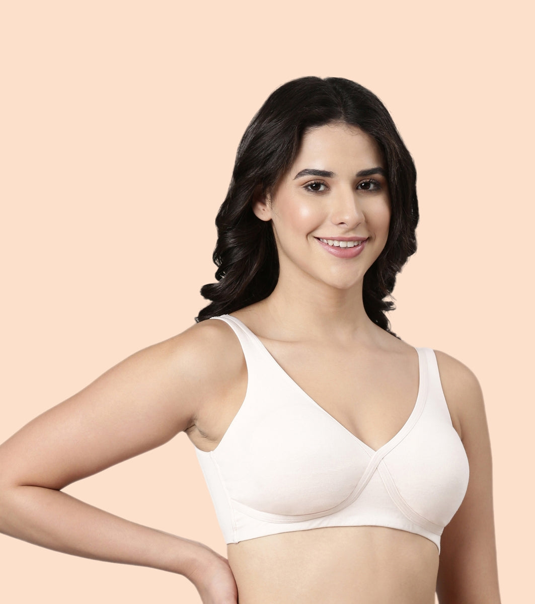 Enamor BambooBliss A076 Ultimate Softness Innovation Bamboo Cotton Lounge Slip-on T-shirt Bra for Women with Removable Pads- High Coverage, Padded and Wirefree