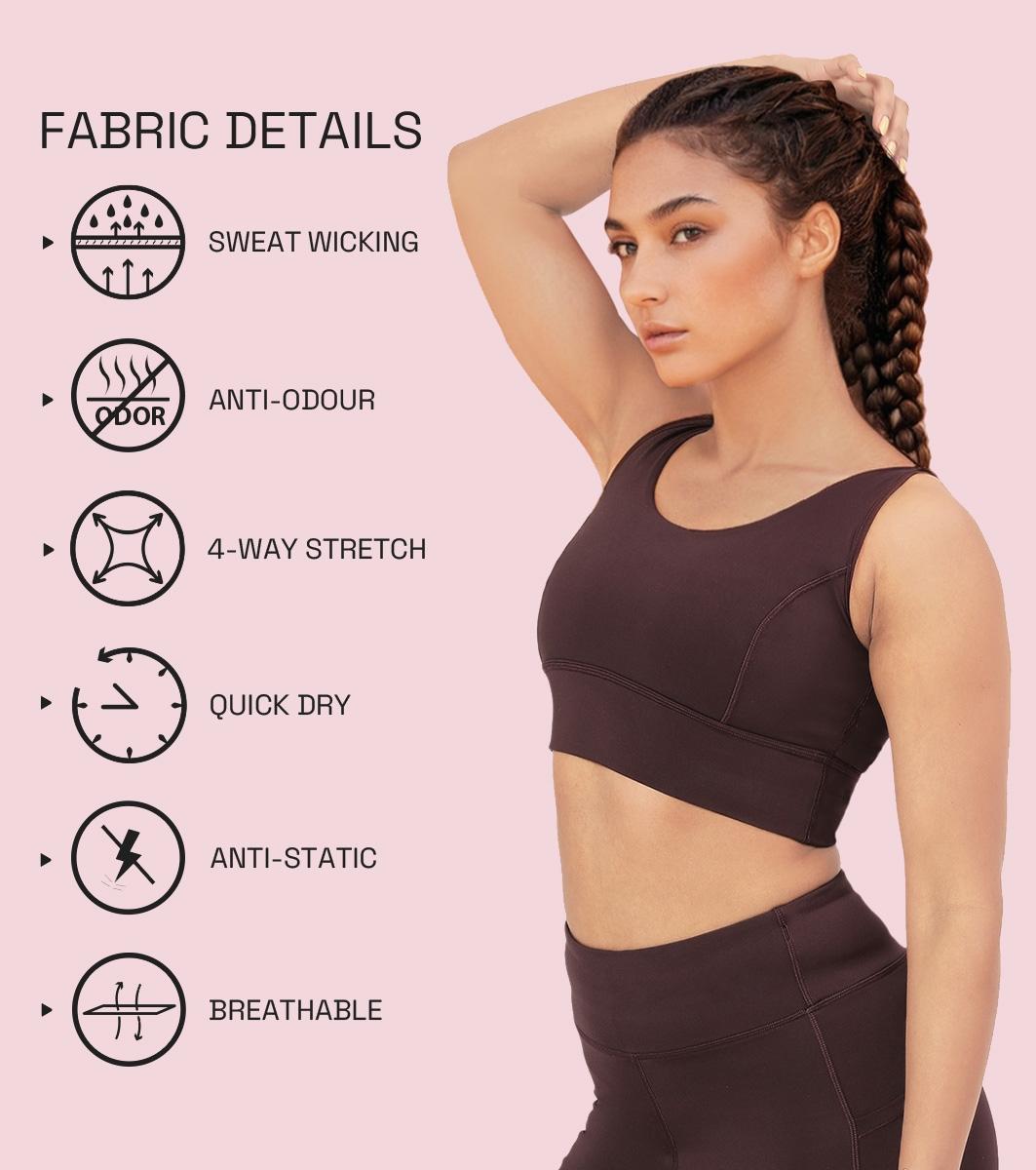 Enamor A206 Women's Criss Cross High Impact Long Line Sports Bra - High Support, Padded, High Coverage, Non-Wired - Choco Fudge