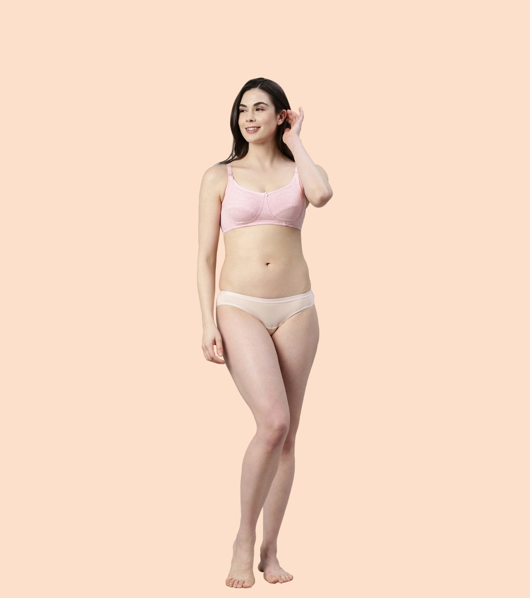 Enamor Eco-Melange MT02 Sectioned Lift and Support Cotton Nursing Bra for Women- High Coverage, Non Padded and Wirefree - Orchid Melange