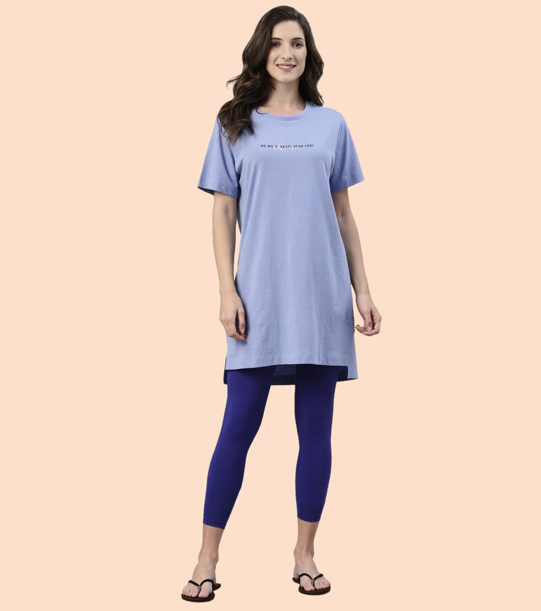 Tunic Tee – Solid | Short Sleeve Tunic Tee With Side Slit & Mindful Graphic