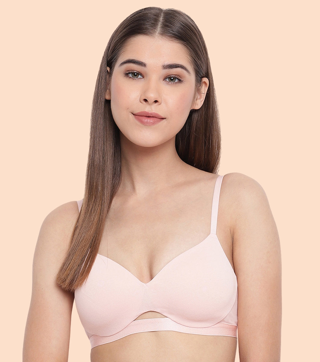 Enamor CloudSoft A032 Invisible Neckline Cotton T-shirt Bra for Women- Medium Coverage, Padded and Wirefree - Cherry Blossom