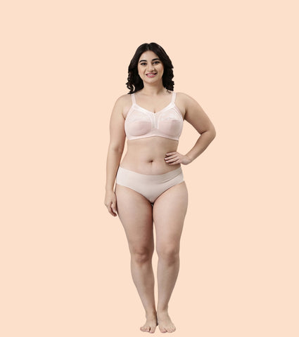 Enamor Fab-Cool A014 Super Contouring M-frame Full Support  Cotton Bra for Women- Full Coverage, Non Padded and Wirefree - Pearl