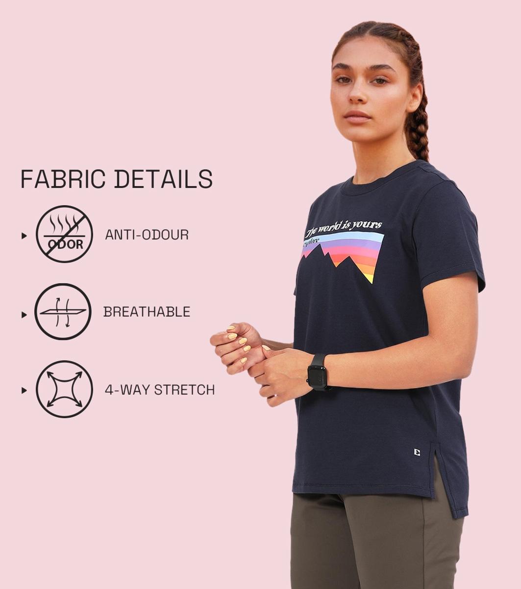 Enamor A301 Short Sleeve Anti-Odour Cotton T-Shirt With Graphic Print - Navy Explore